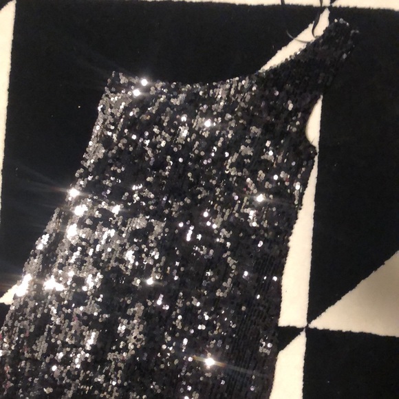 One shoulder black/silver sequin mini dress - Picture 2 of 5